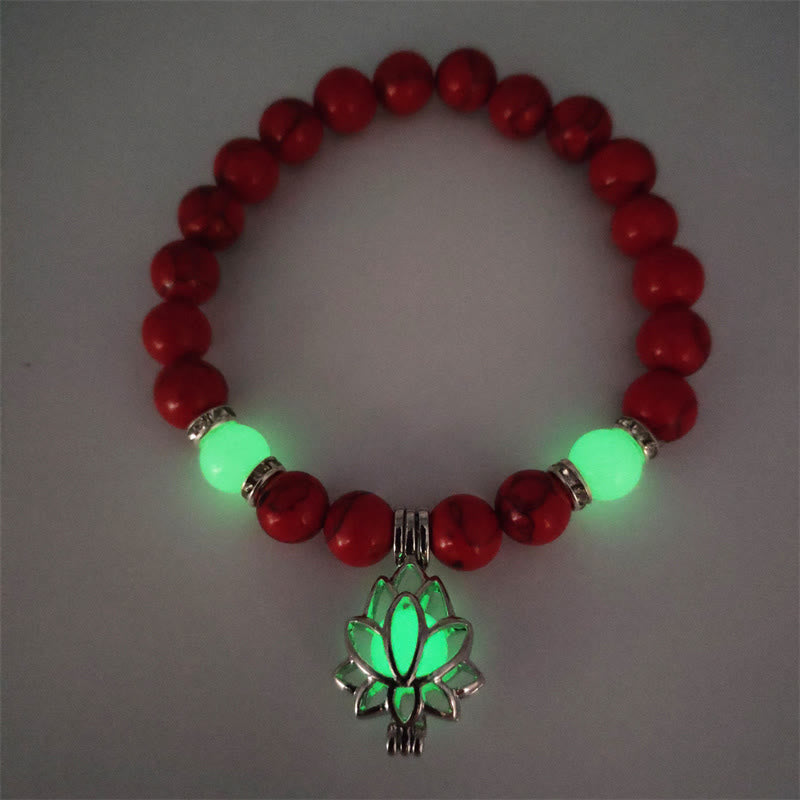 Wear FengShui Tibetan Turquoise Glowstone Luminous Bead Lotus Protection Bracelet