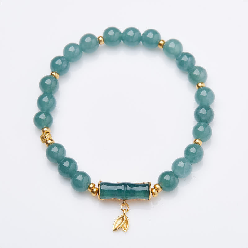 Wear FengShui 925 Sterling Silver Plated Gold Natural Green Jade Bamboo Charm Luck Bracelet