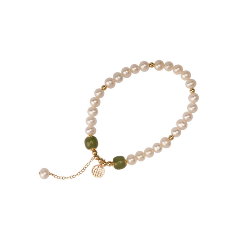 Wear FengShui Natural Pearl Hetian Jade Happiness Wisdom Bead Bracelet