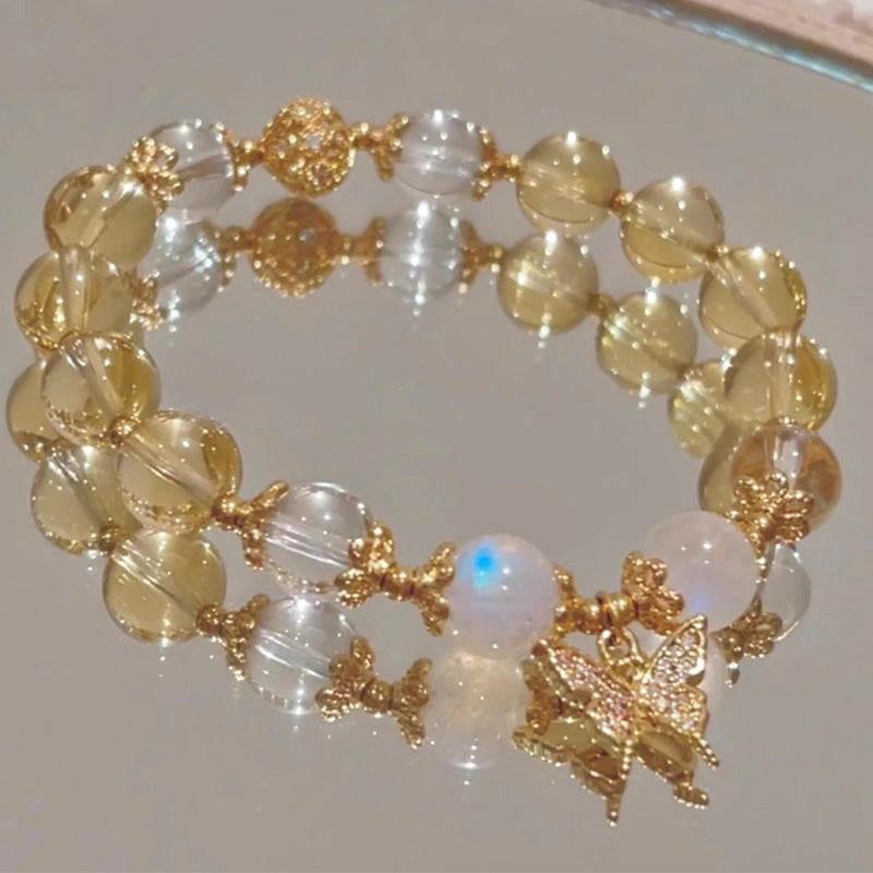 Wear FengShui Citrine Moonstone Butterfly Charm Prosperity Protection Bracelet