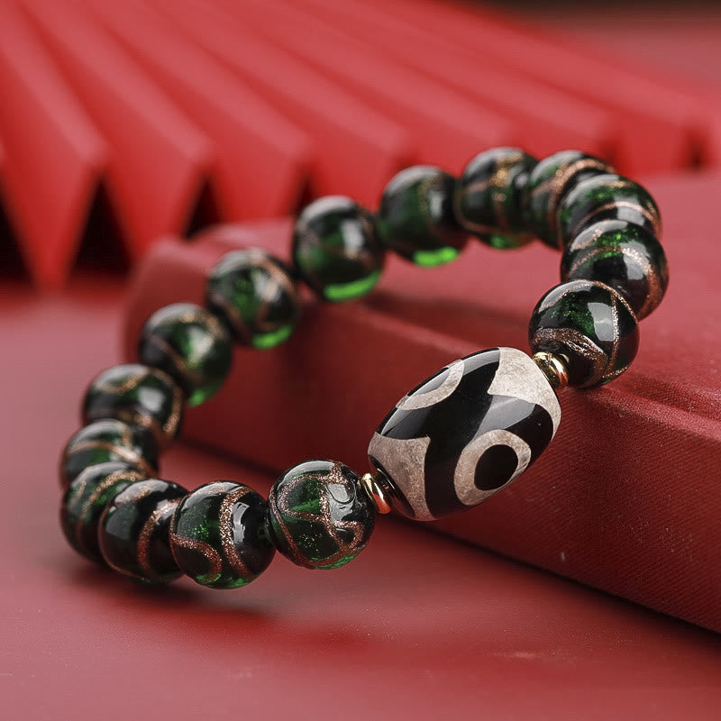 Wear FengShui Tibetan Nine-Eye Dzi Bead Three-eyed Dzi Bead Liuli Glass Bead Wealth Bracelet
