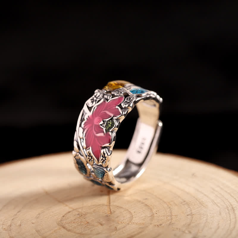 Wear FengShui 925 Sterling Silver Lotus Koi Fish Enlightenment Ring