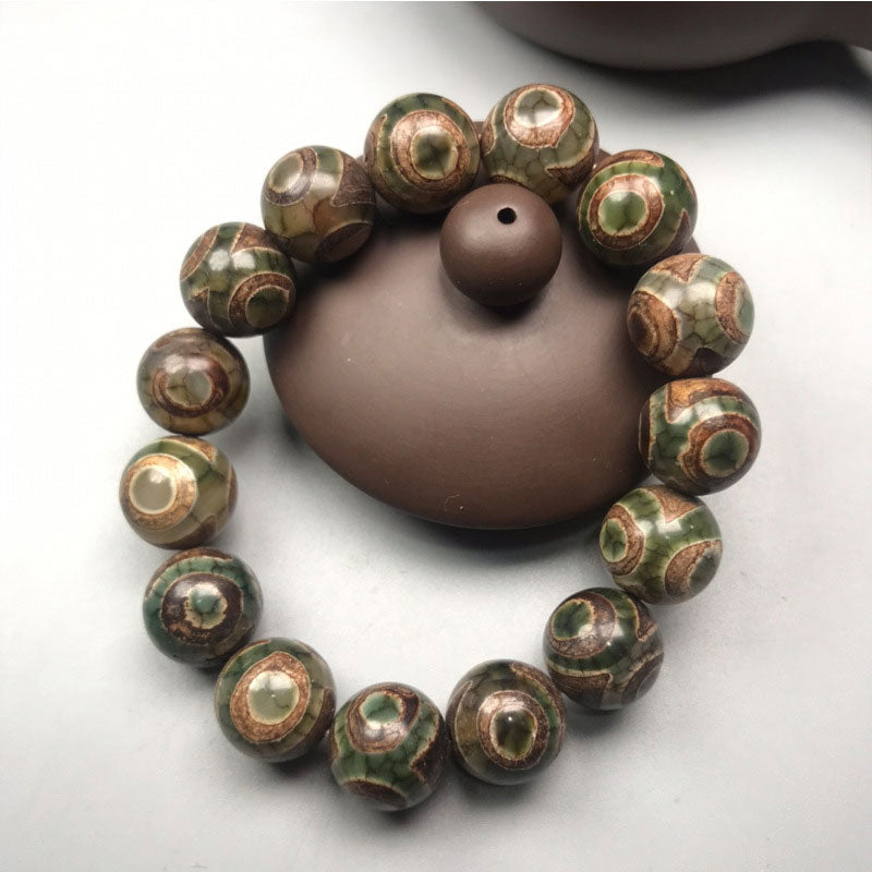 Wear FengShui Three-eyed Dzi Bead Sardonyx Luck Bracelet