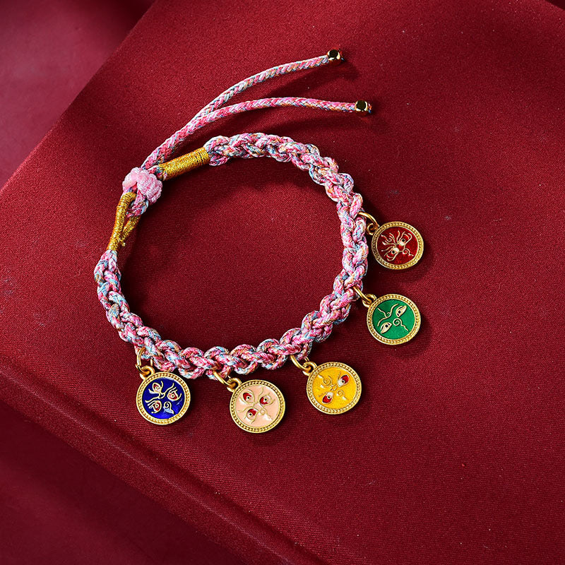 Wear FengShui Handmade Tibetan Multicolored Rope Five God Of Wealth Luck Braid Bracelet