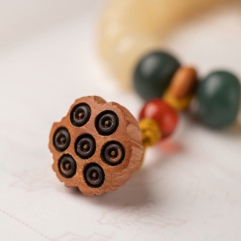 Wear FengShui Bodhi Seed Lotus Pod Charm Peace Double Wrap Bracelet
