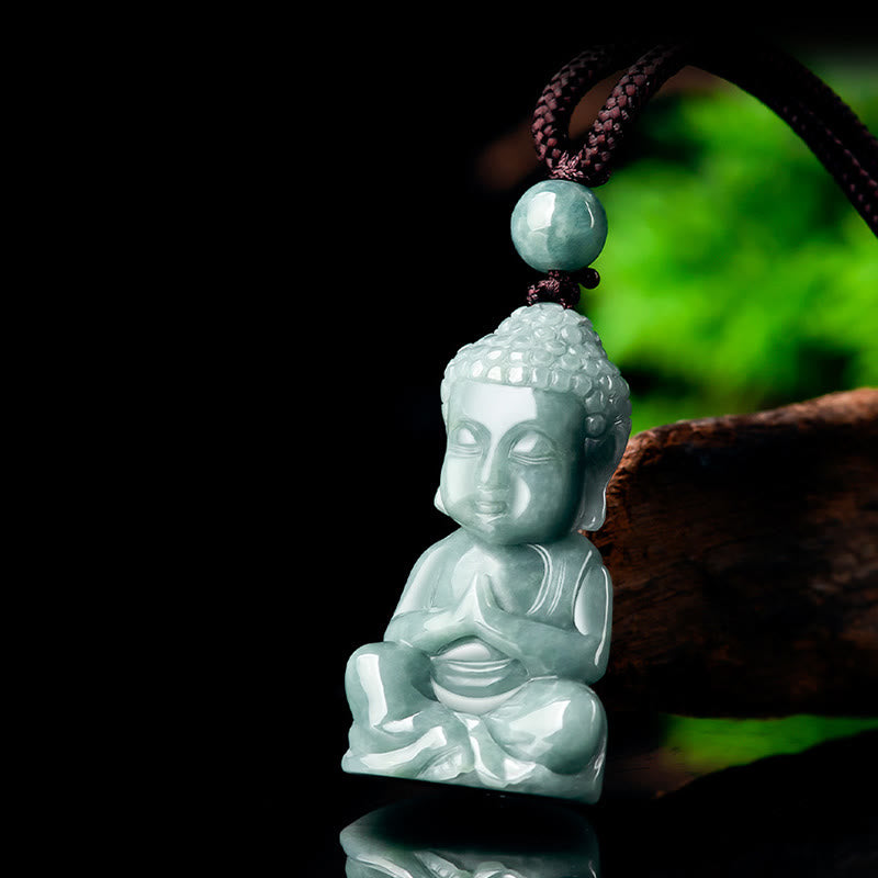 Wear FengShui Natural Jade Meditation Buddha Amulet Serenity Necklace Pendant