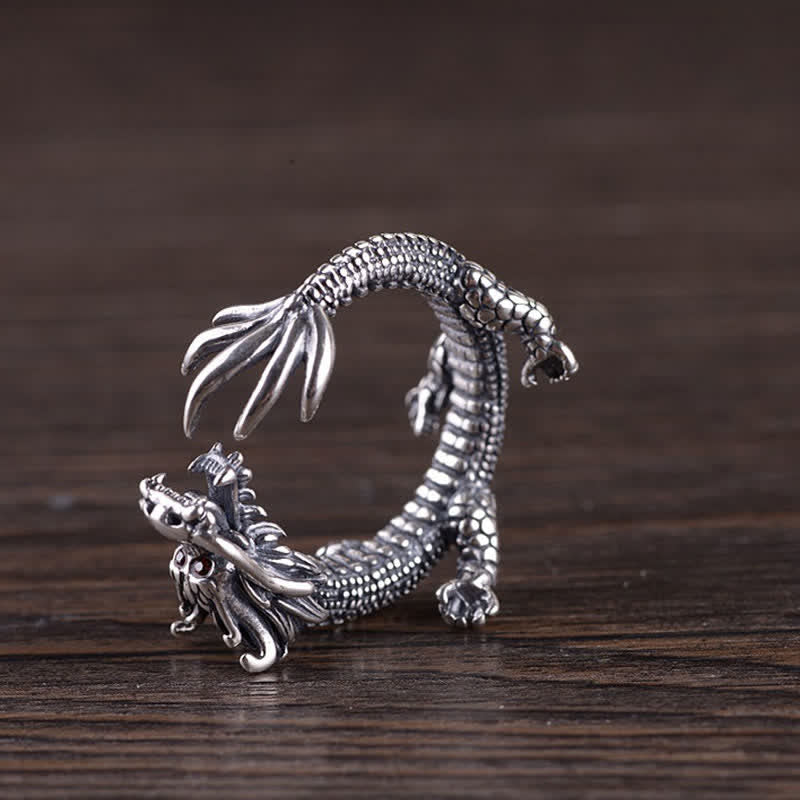 Wear FengShui 925 Sterling Silver Dragon Luck Protection Ring