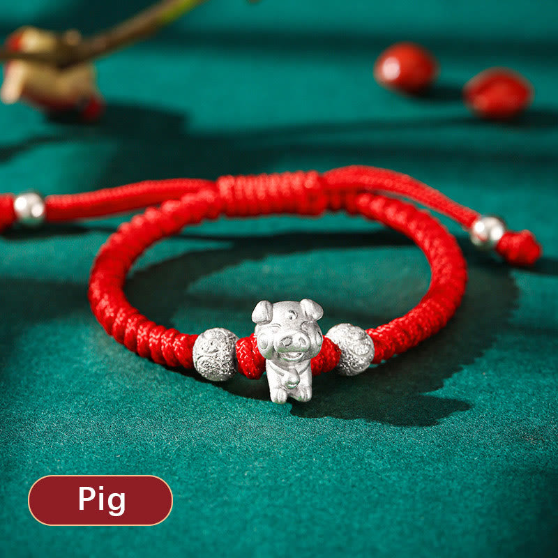 Wear FengShui 999 Sterling Silver Chinese Zodiac Red Rope Luck Handcrafted Kids Bracelet