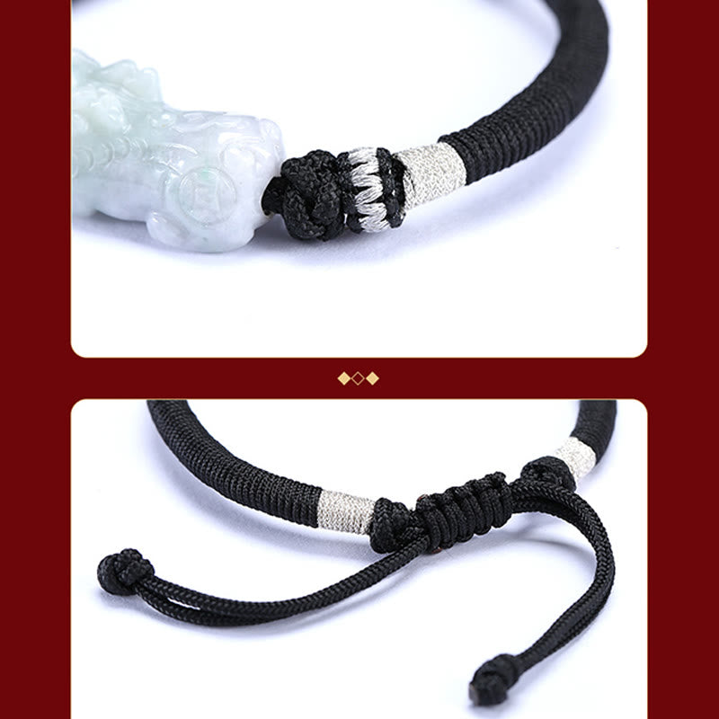 Wear FengShui Handmade Natural Jade PiXiu Luck Prosperity Braided String Bracelet