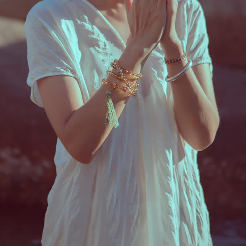 Wear FengShui 108 Mala Beads 925 Sterling Silver Citrine Sandalwood Turquoise Protection Prosperity Bracelet