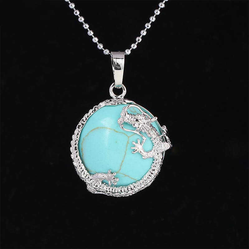 Wear FengShui Chinese Dragon Natural Quartz Crystal Healing Energy Necklace Pendant