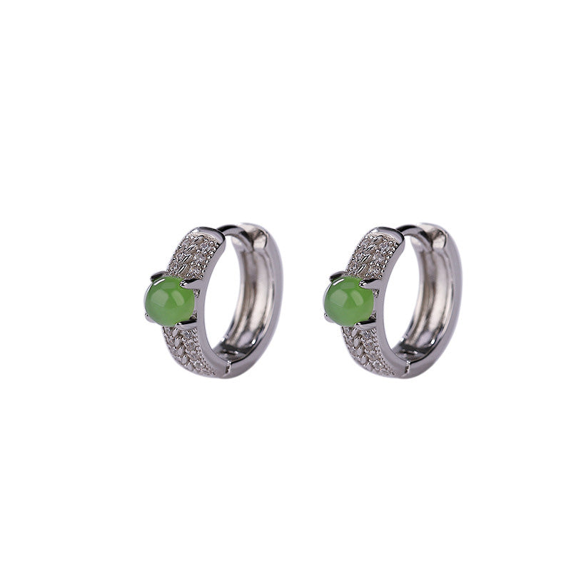 Wear FengShui 925 Sterling Silver Round Cyan Jade Success Stud Earrings