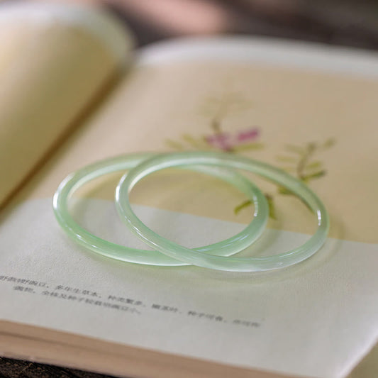 Wear FengShui Natural Green Chalcedony Strength Courage Cuff Bangle Bracelet