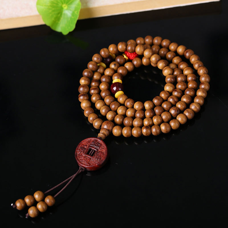 Wear FengShui 108 Mala Beads Peach Wood Bodhi Seed Lotus Prayer Meditation Bracelet