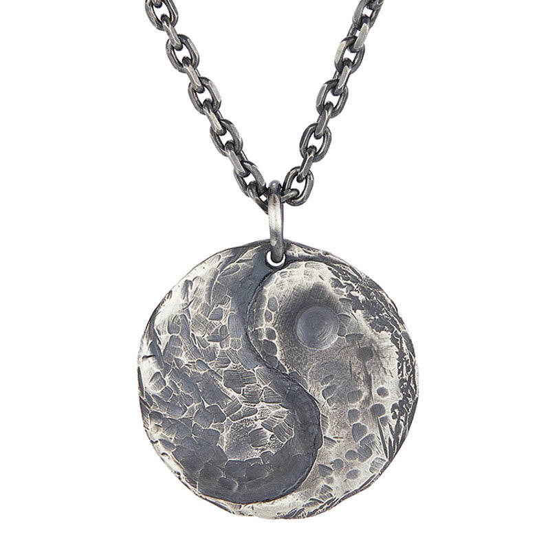 Wear FengShui 990 Sterling Silver Yin Yang Hammer Texture Harmony Necklace Pendant