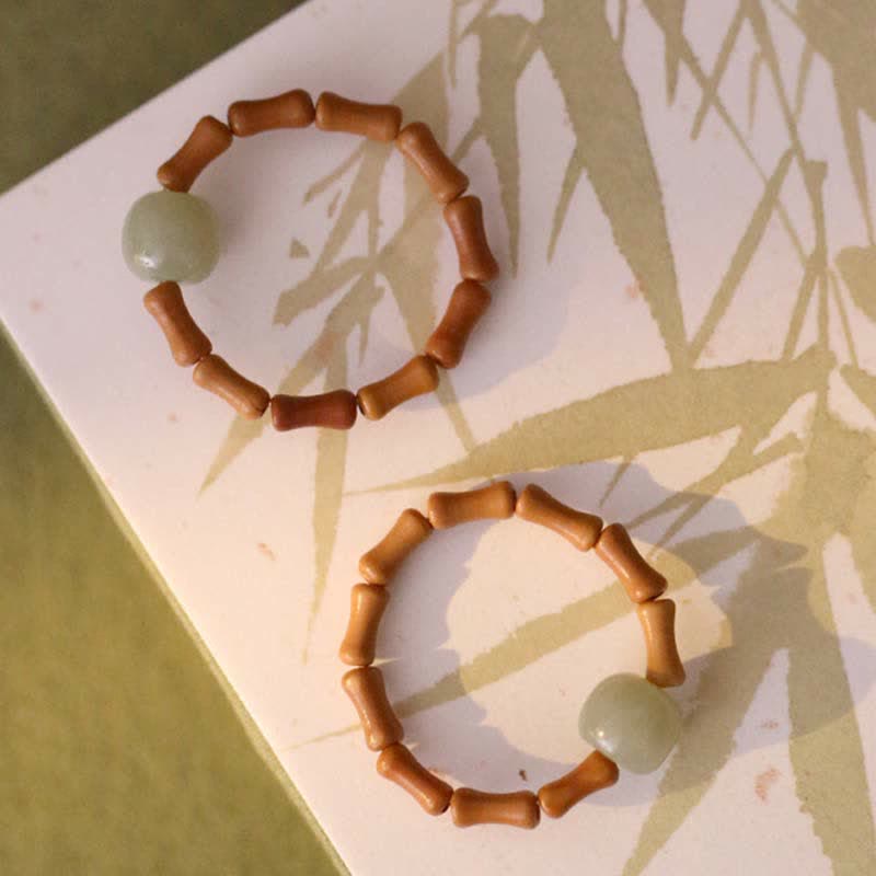 Wear FengShui Hetian Jade Beaded Bamboo Prosperity Luck Ring