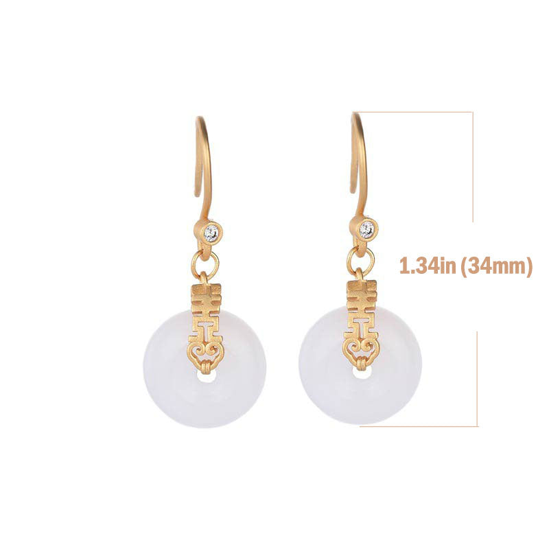 Wear FengShui White Jade Double Happiness Fortune Earrings
