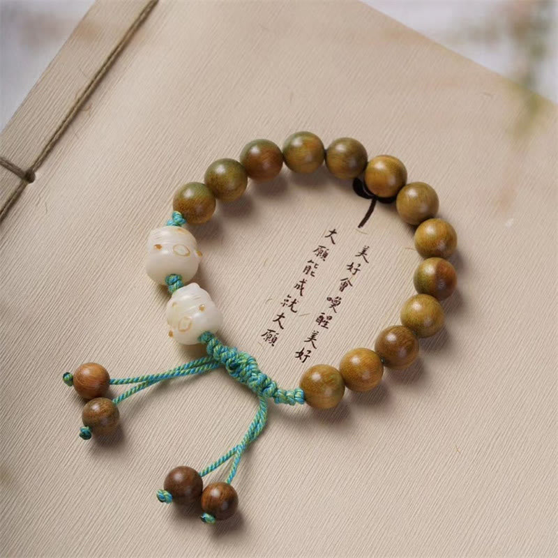 Wear FengShui Green Sandalwood Bodhi Seed Lucky Cat Positive Bracelet