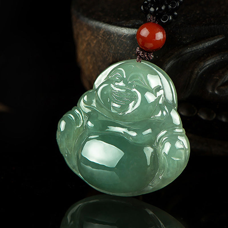 Wear FengShui Laughing Buddha Jade Abundance String Necklace Pendant