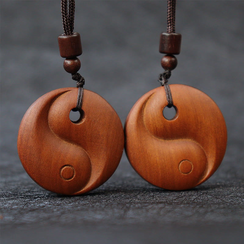 Wear FengShui Lightning Struck Jujube Wood Yin Yang Luck Protection Necklace Pendant