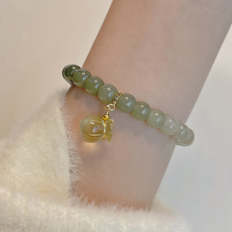 Wear FengShui Natural Hetian Jade Money Bag Charm Bead Prosperity Bracelet