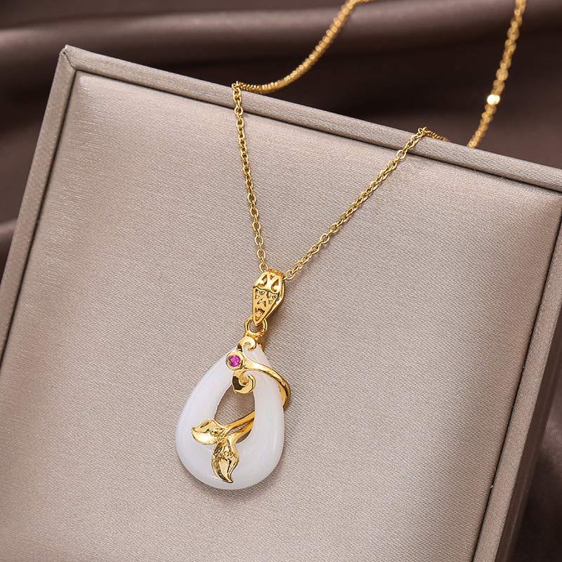 Wear FengShui Jade Oval Pattern Blessing Fortune Necklace Pendant