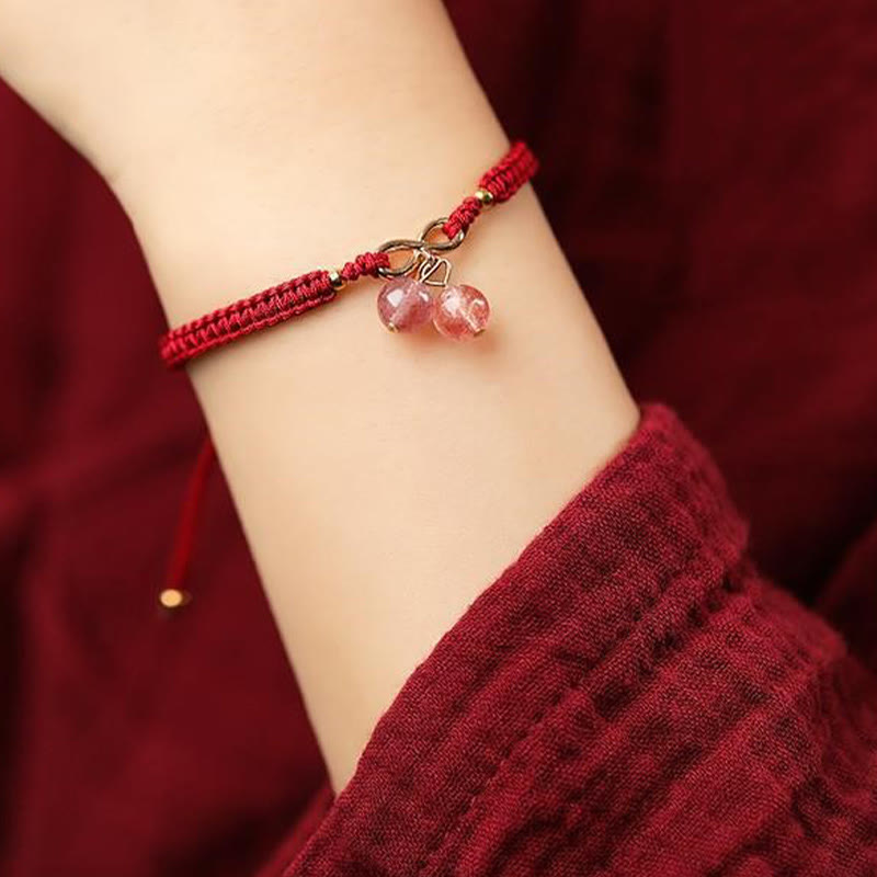 Wear FengShui Natural Strawberry Quartz Amethyst Green Phantom Bead Positive Bracelet