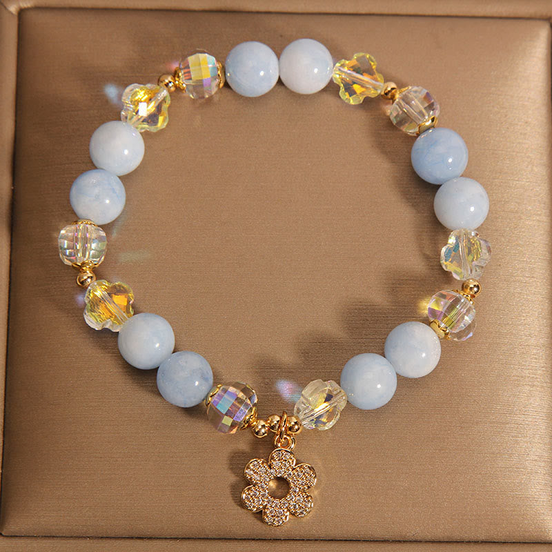 Wear FengShui Natural Aquamarine Flower Healing Crystal Bracelet