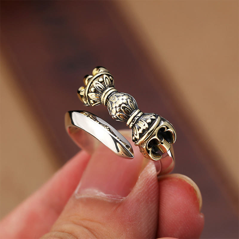 Wear FengShui Tibetan Dorje Vajra Engraved Design Copper Luck Wealth Adjustable Ring