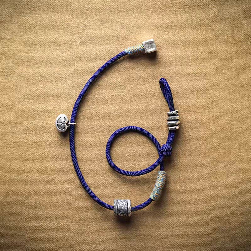 Wear FengShui Handmade Tibetan Om Mani Padme Hum Carved Auspicious Amulet Double Wrap Rope Bracelet