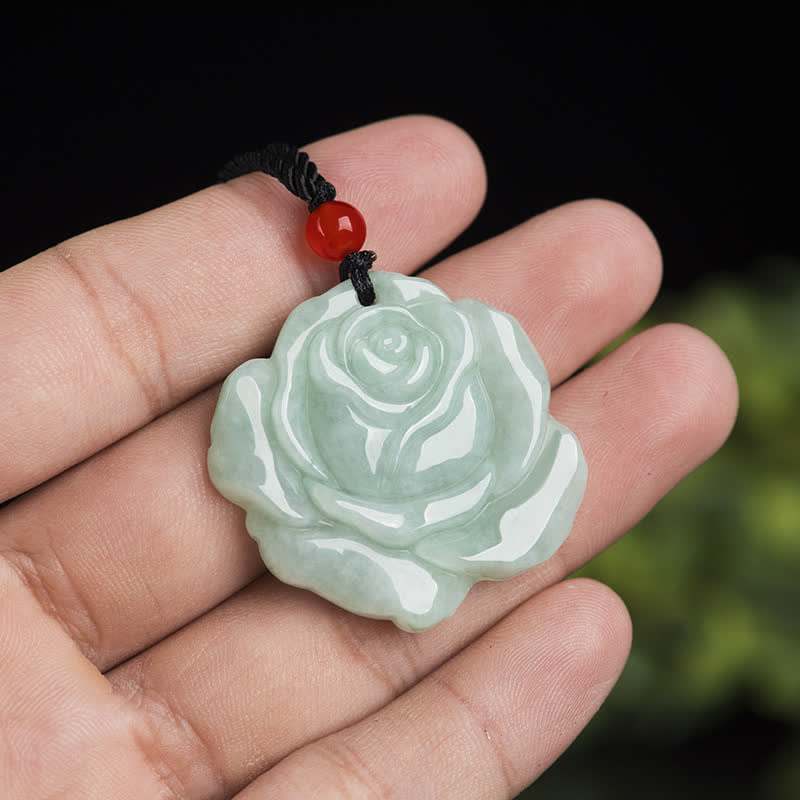 Wear FengShui Lotus Pattern Jade Abundance Prosperity Necklace String Pendant