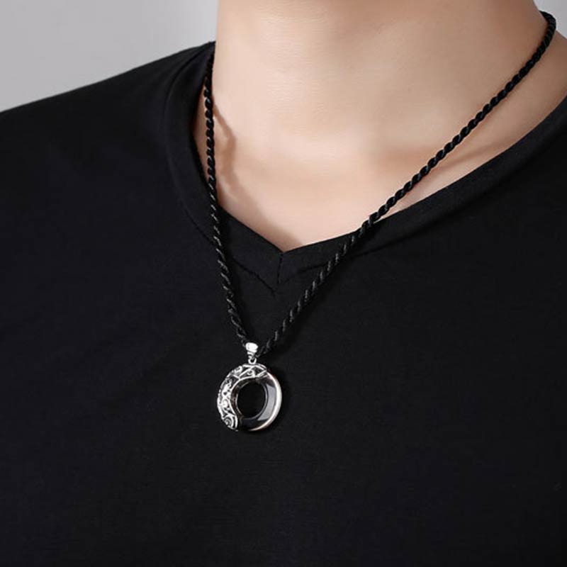 Wear FengShui 12 Constellations of the Zodiac Ice Obsidian Blessing Round Pendant Necklace