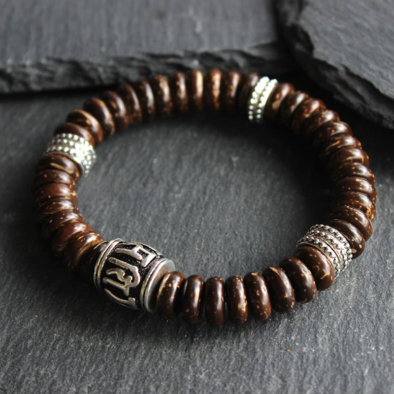 Wear FengShui Natural Tibetan Coconut Shell Om Mani Padme Hum Positive Bracelet