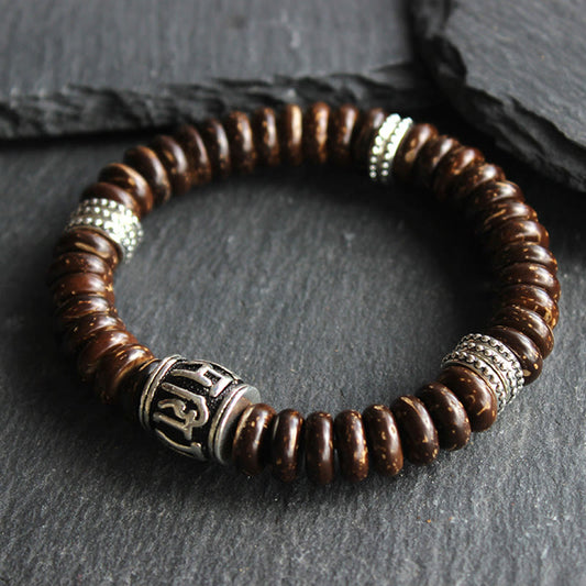 Wear FengShui Natural Tibetan Coconut Shell Om Mani Padme Hum Positive Bracelet