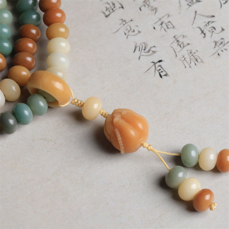 Wear FengShui 108 Mala Beads Gradient Bodhi Seed Buddha Hand Engraved Peace Bracelet