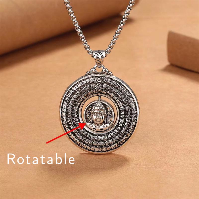 Wear FengShui Heart Sutra Buddha Carved Peace Buckle Design Serenity Rotatable Necklace Pendant