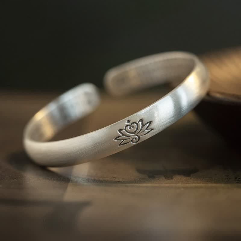 Wear FengShui Lotus Flower Heart Sutra White Copper Healing Luck Bracelet
