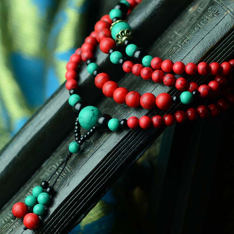 Wear FengShui Turquoise Black Onyx Red Turquoise Bead Protection Bracelet
