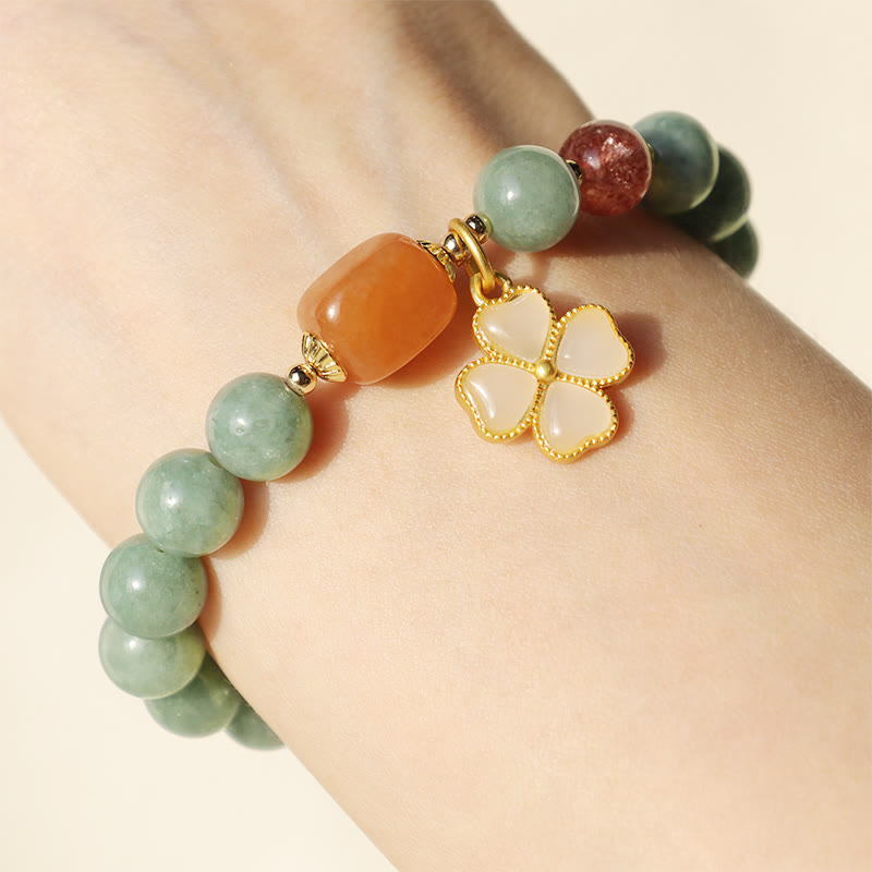 Wear FengShui Jade Four Leaf Clover Charm Prosperity Bracelet