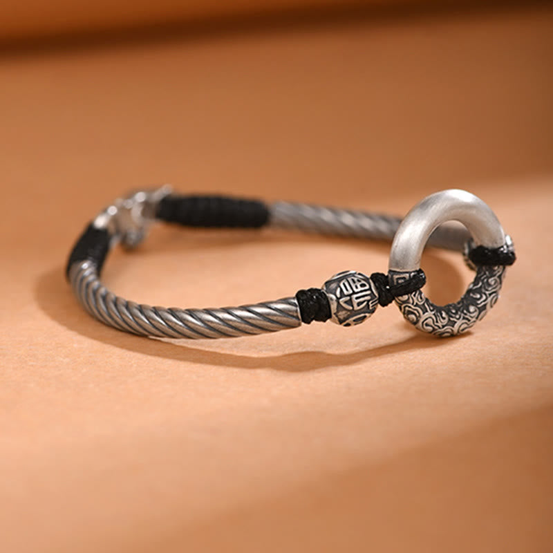 Wear FengShui 999 Sterling Silver Fu Character Peace Buckle Copper Coin Auspicious Clouds Fortune Bracelet