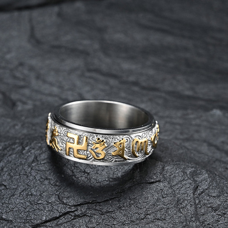 Wear FengShui Om Mani Padme Hum Balance Calm Titanium Steel Ring