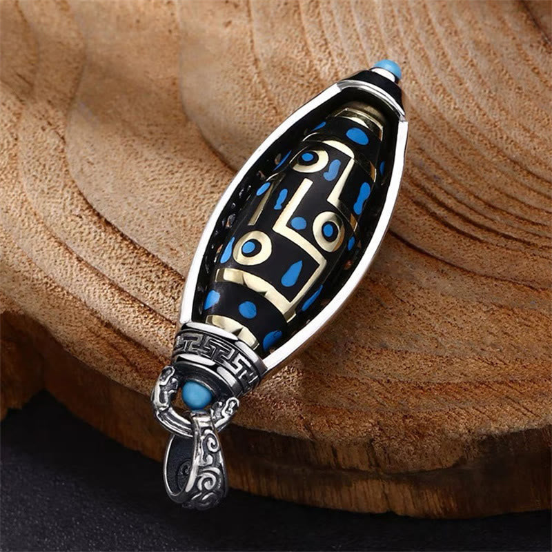 Wear FengShui Tibetan Om Mani Padme Hum Nine-Eye Dzi Bead Pattern Peace Purity Rotatable Necklace Pendant