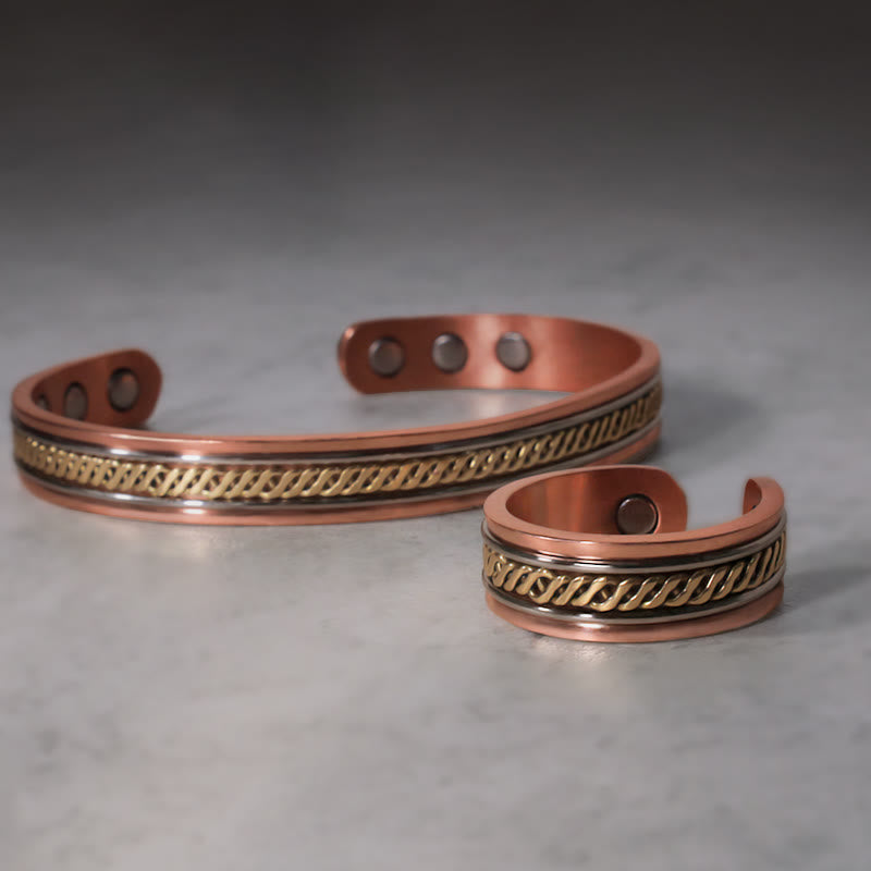 Wear FengShui Magnetic Copper Balance Adjustable Cuff Bracelet Bangle Ring