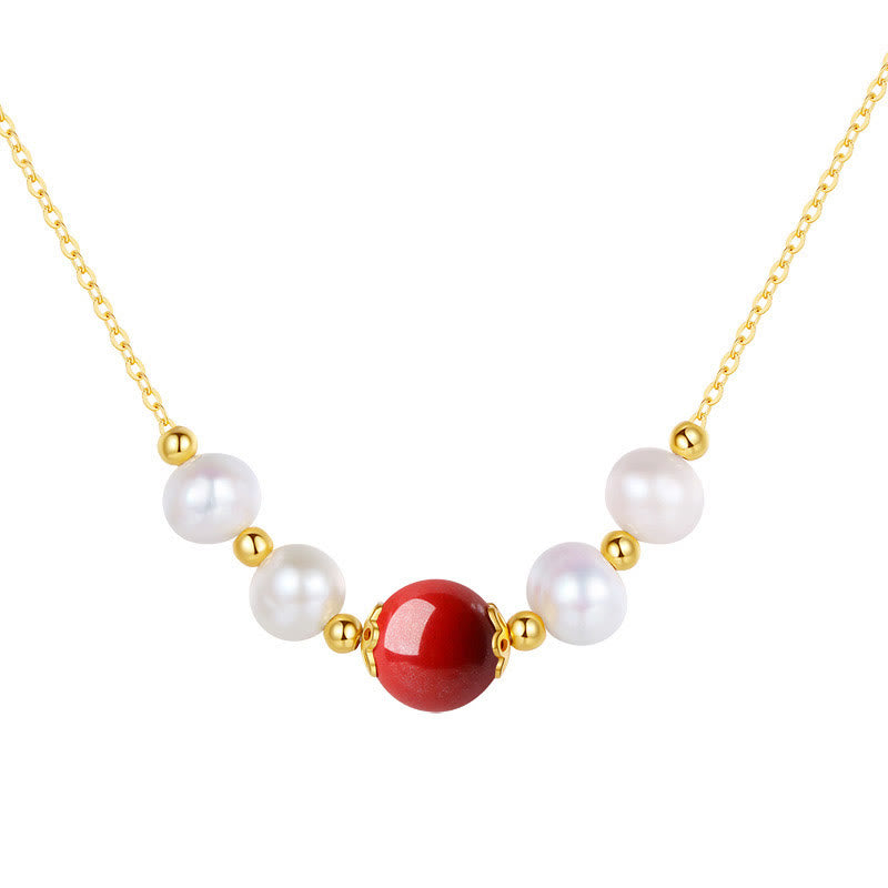 Wear FengShui 925 Sterling Silver Pearl Cinnabar Sincerity Healing Bead Chain Necklace Pendant