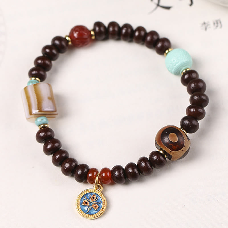Wear FengShui Natural Tibet Purple Bodhi Seed Dzi Bead God of Wealth Wisdom Bracelet