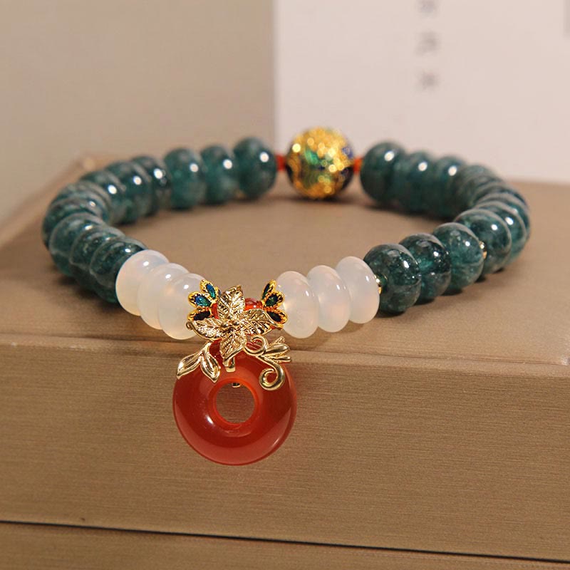 Wear FengShui Jade White Agate Red Agate Peace Buckle Abacus Beads Luck Bracelet