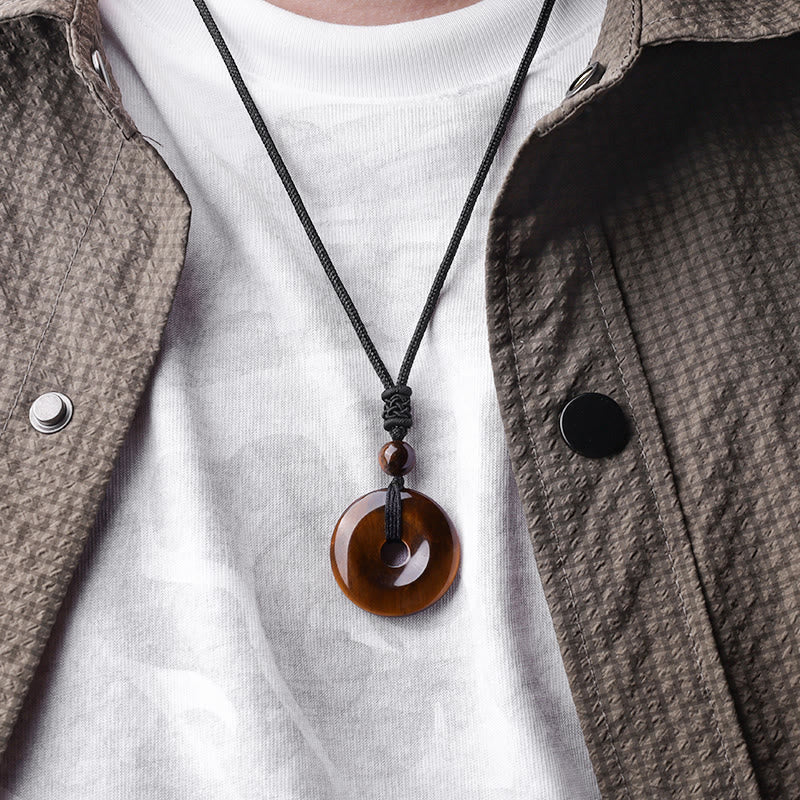 Wear FengShui Lucky Coin Pendant Healing Crystal Gemstone Necklace