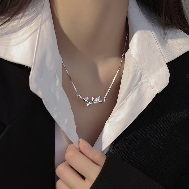 Wear FengShui Bamboo Leaf Design Copper Zircon Wealth Necklace Pendant
