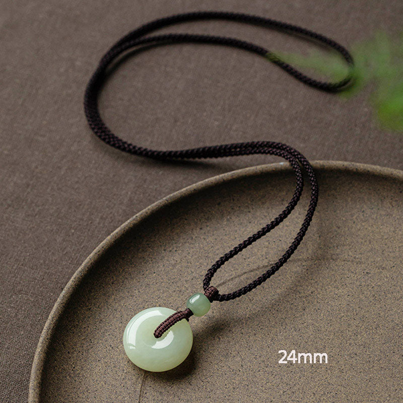 Wear FengShui Natural Round Jade Peace Buckle Luck Prosperity Necklace Pendant