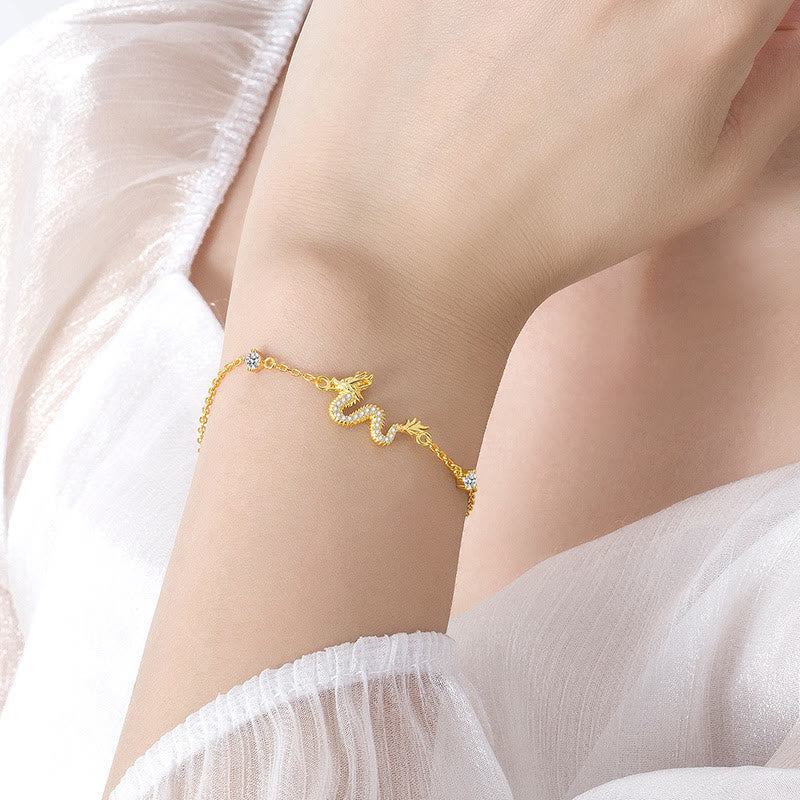 Wear FengShui 925 Sterling Silver Year Of The Dragon Auspicious Golden Dragon Luck Red Rope Chain Bracelet